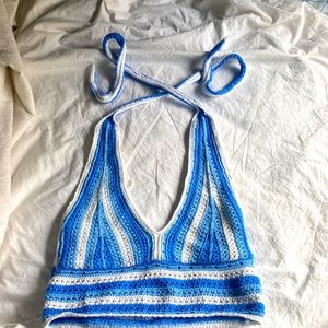 Blue crotchet-ish halter top from Hollister. XS